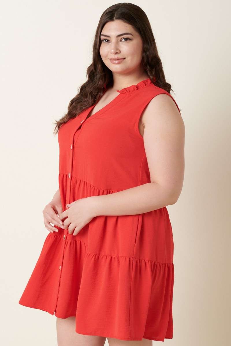 Robe blouse babydoll infroissable sans manche - tangerine