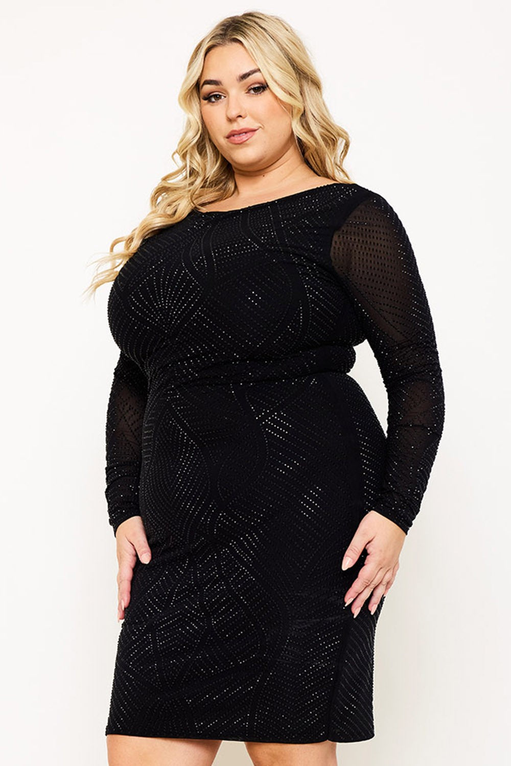 Robe à strass à manches longues - Noir