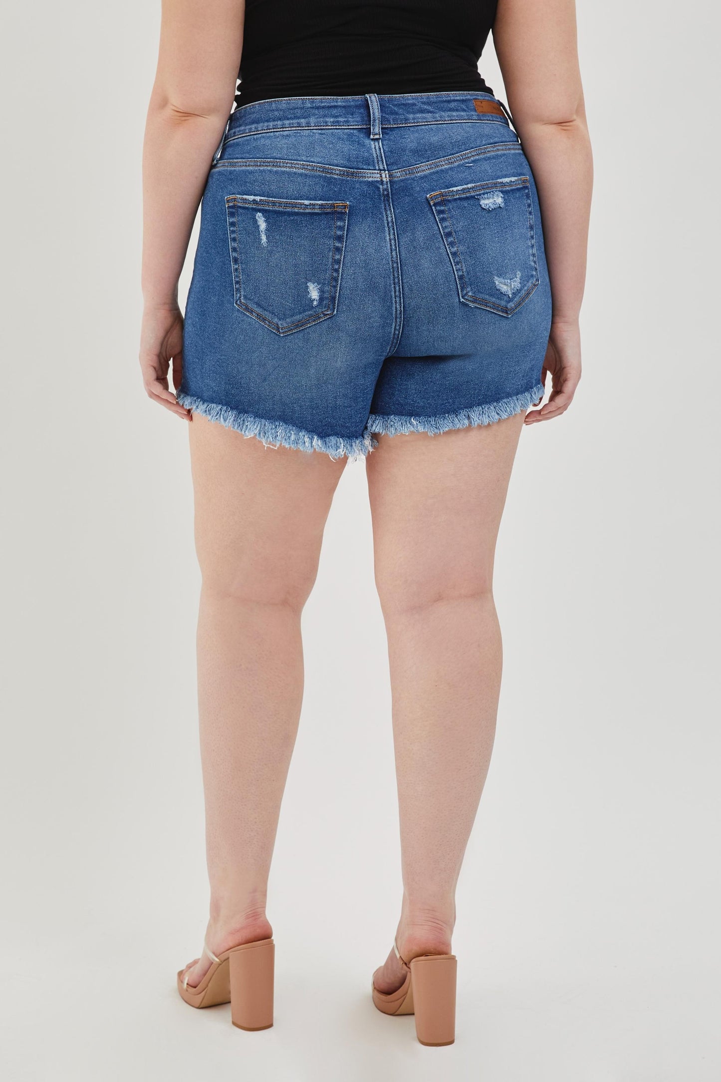 Stretch short -sized hem stretch shorts high -blue - medium blue