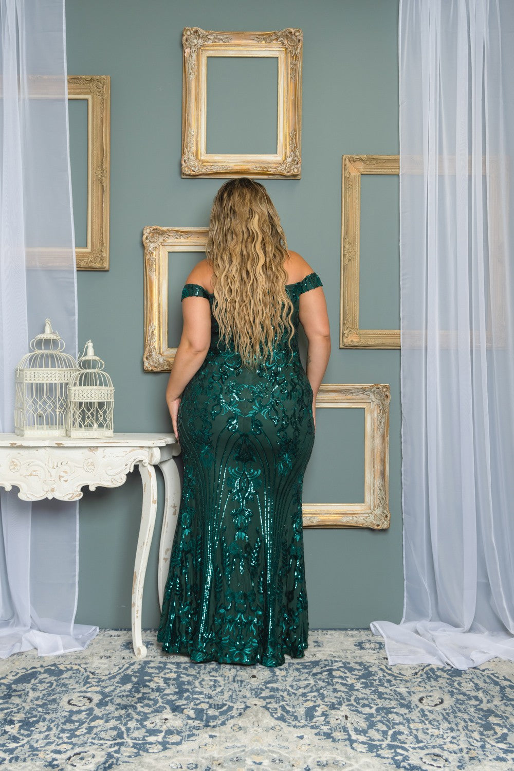 Robe émeraude extensible à sequins #2