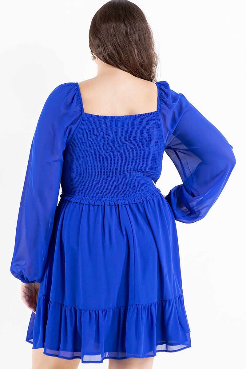 Robe Bleu Royal – Manches Chiffon & Encolure Carrée