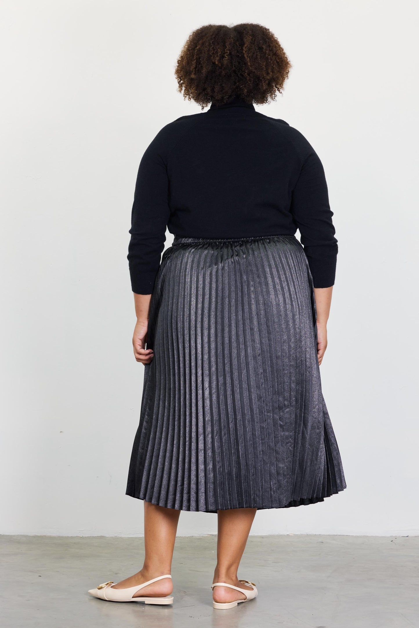 Jupe midi à plis métallisés