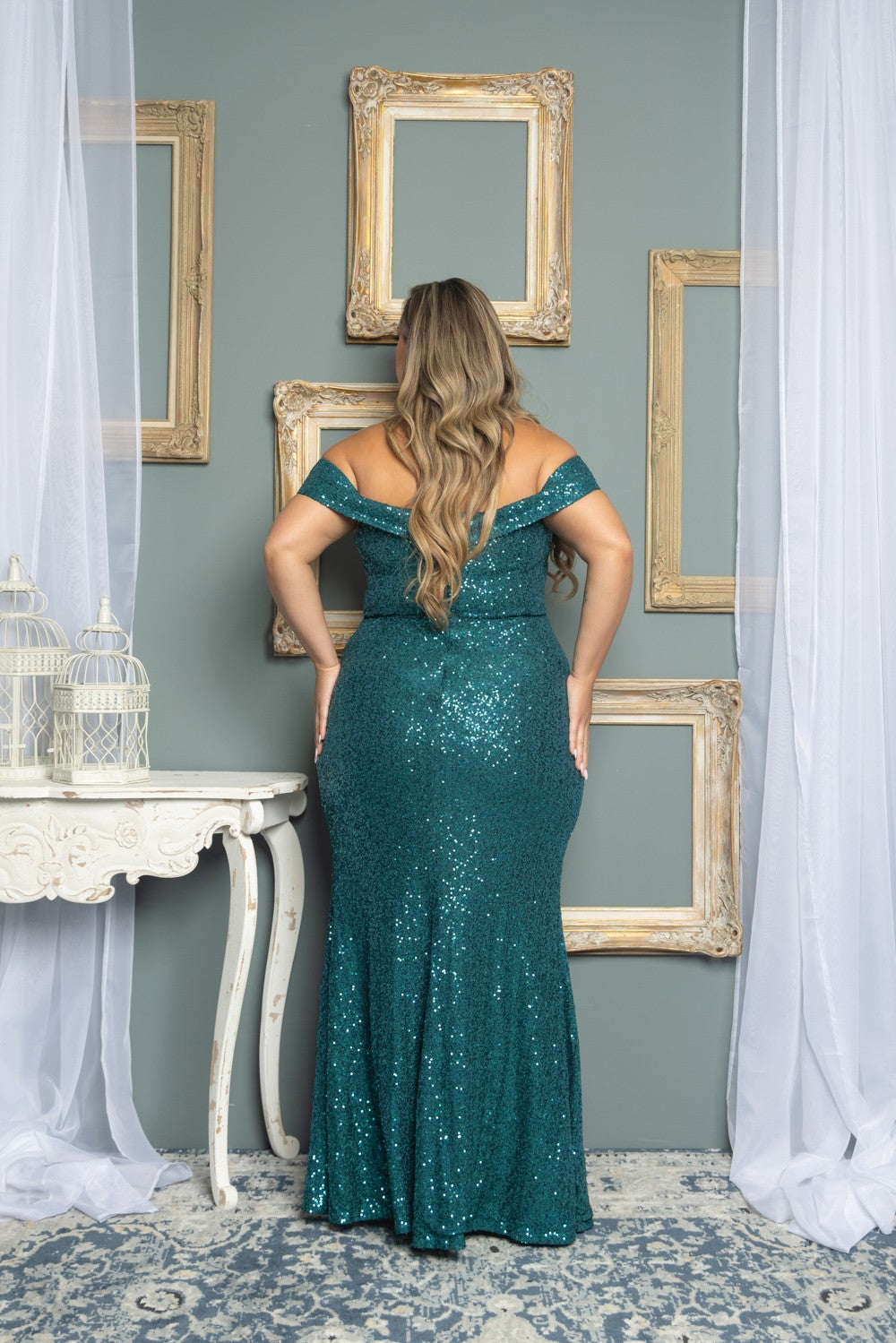 Robe émeraude extensible à sequins