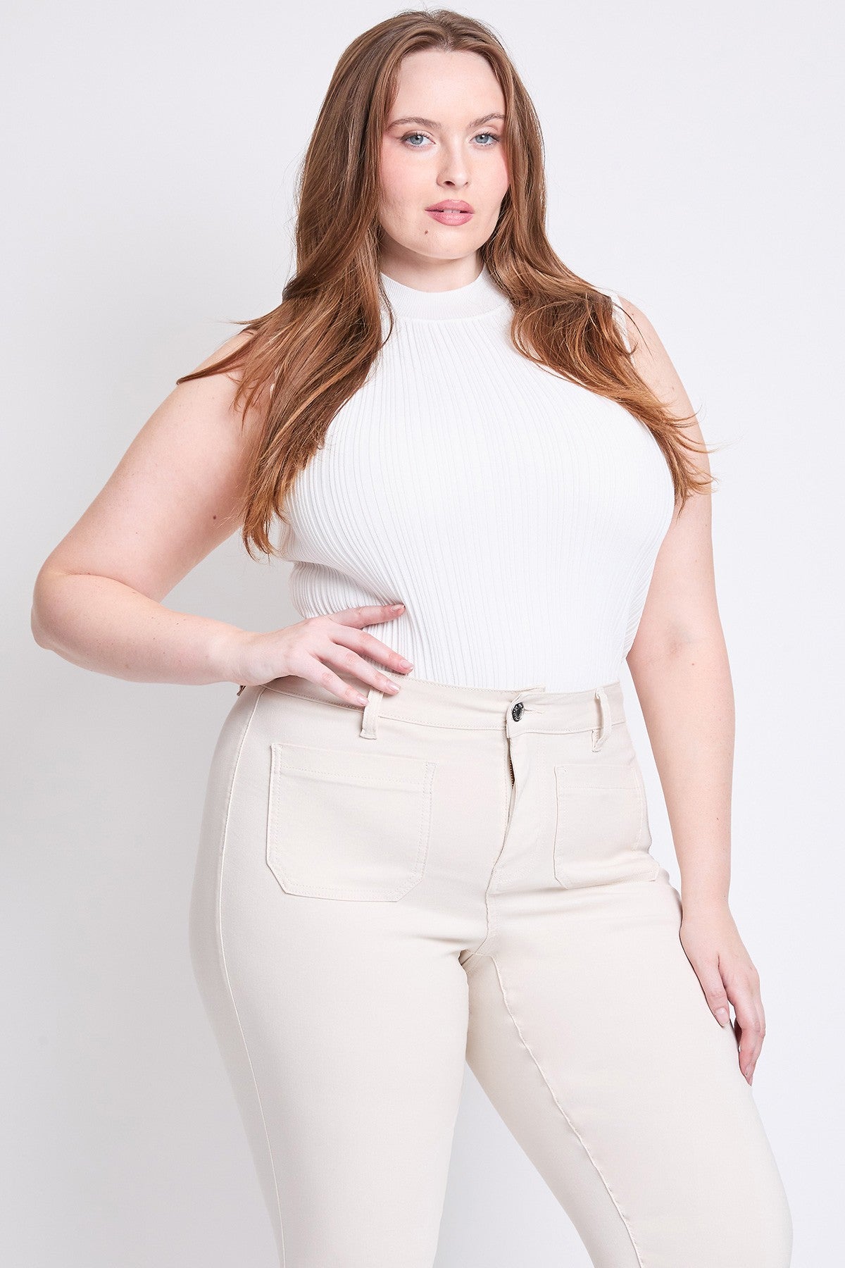 Ultra Stretch Capri High waist with pockets - ecru (25 in)