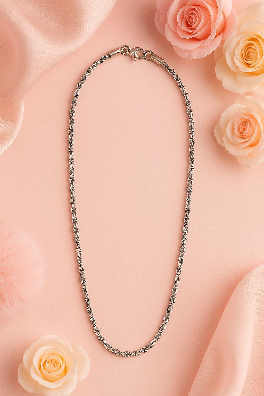 Chaine argent torsadée en acier inoxydable - Hypoallergène