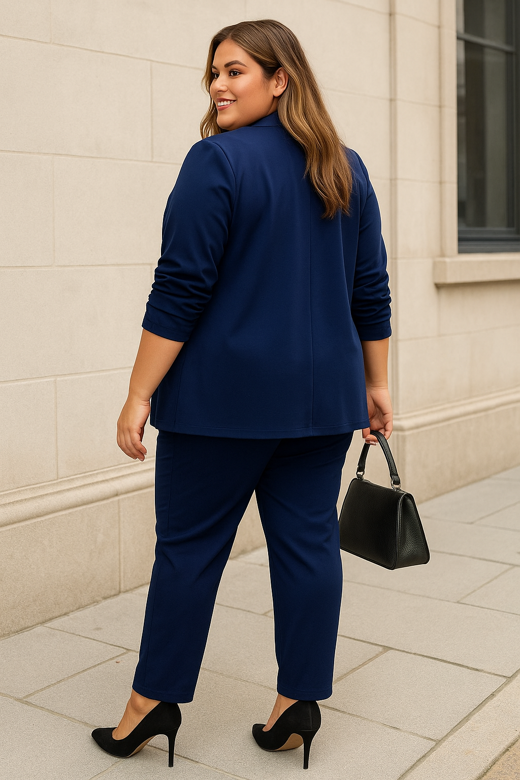 Stretch blazer with 3/4 sleeves - Navy