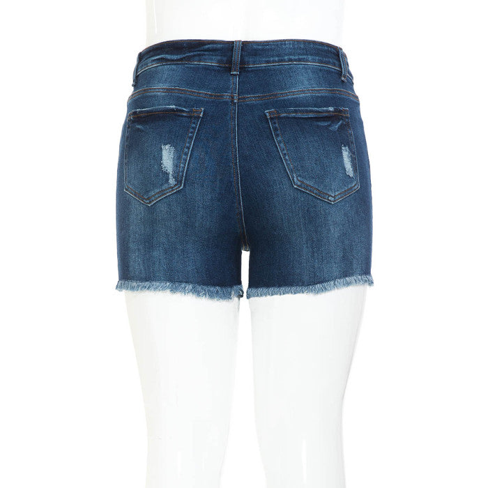 Short effiloché vintage - Bleu foncé