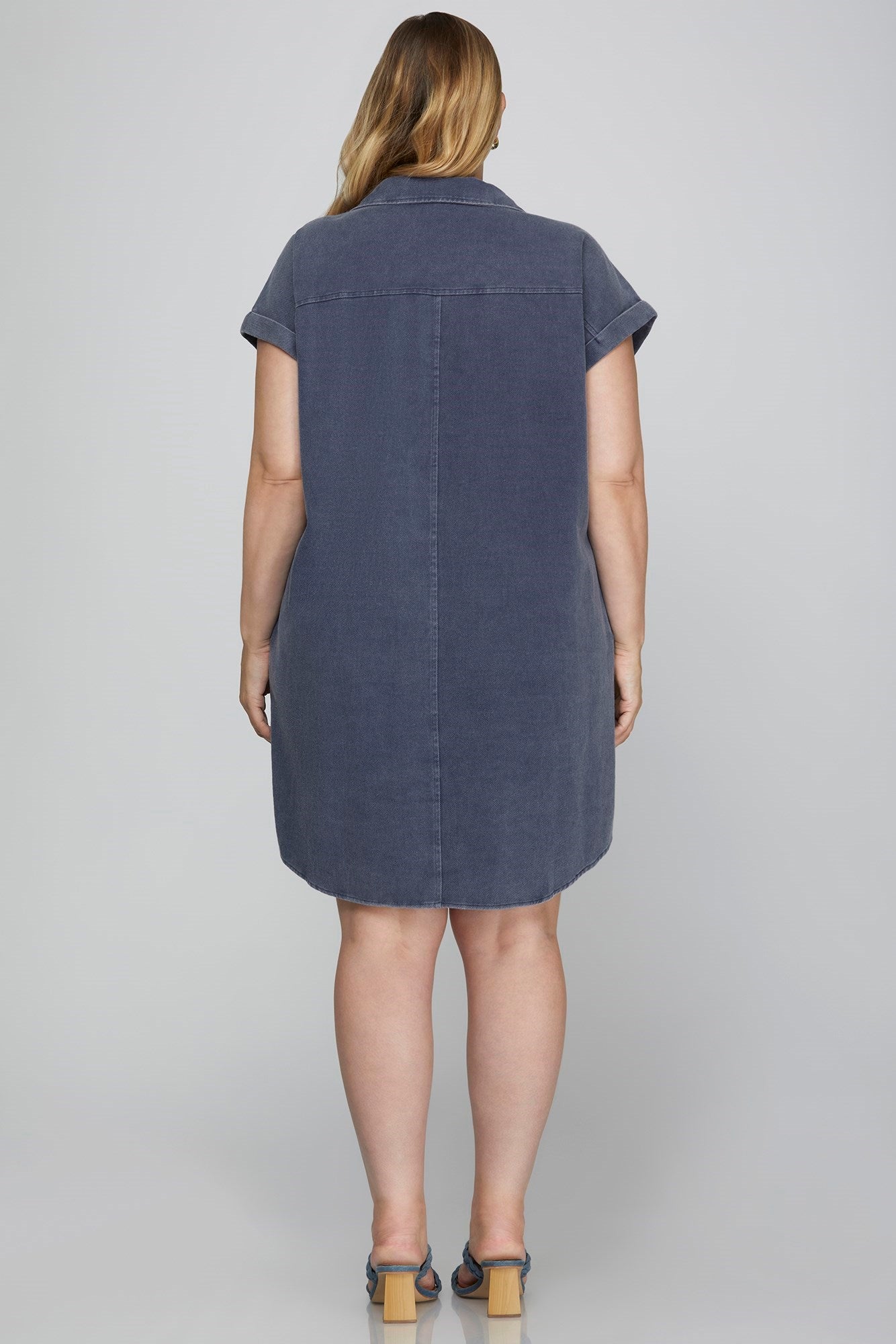 Robe blouse bleu denim en twill avec poches