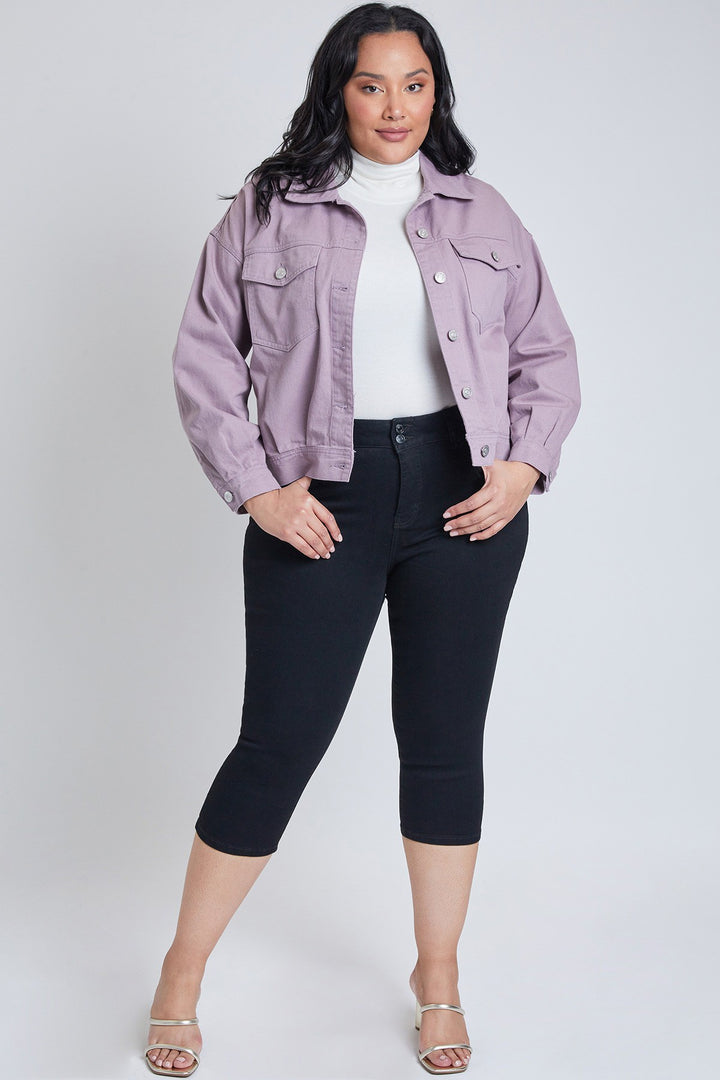 Capri en jean noir à 2 boutons