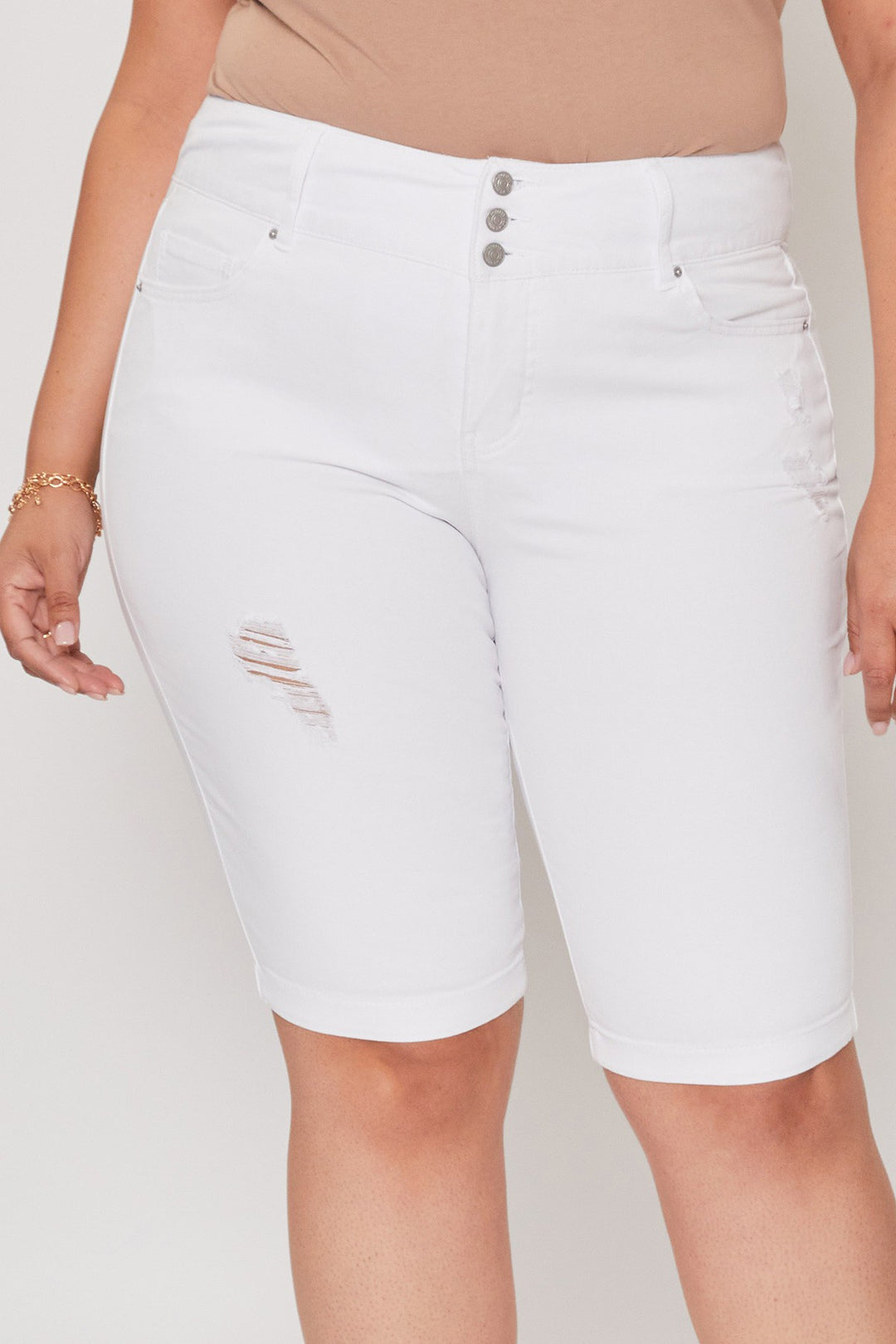 Bermuda taille haute - Blanc à effet usé