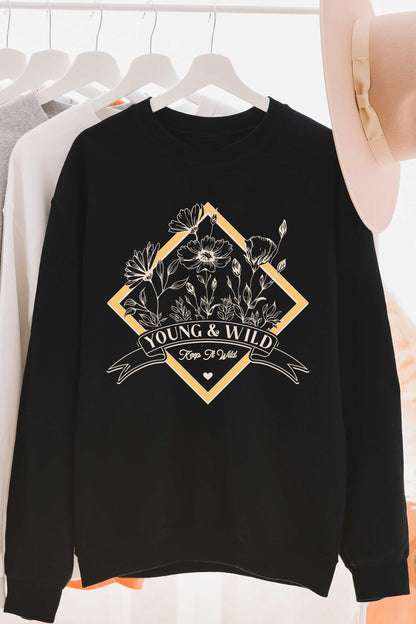 Crew neck '' Young & free '' (black)