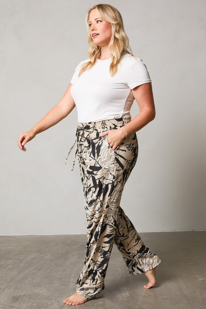Pantalon palazzo à feuillage
