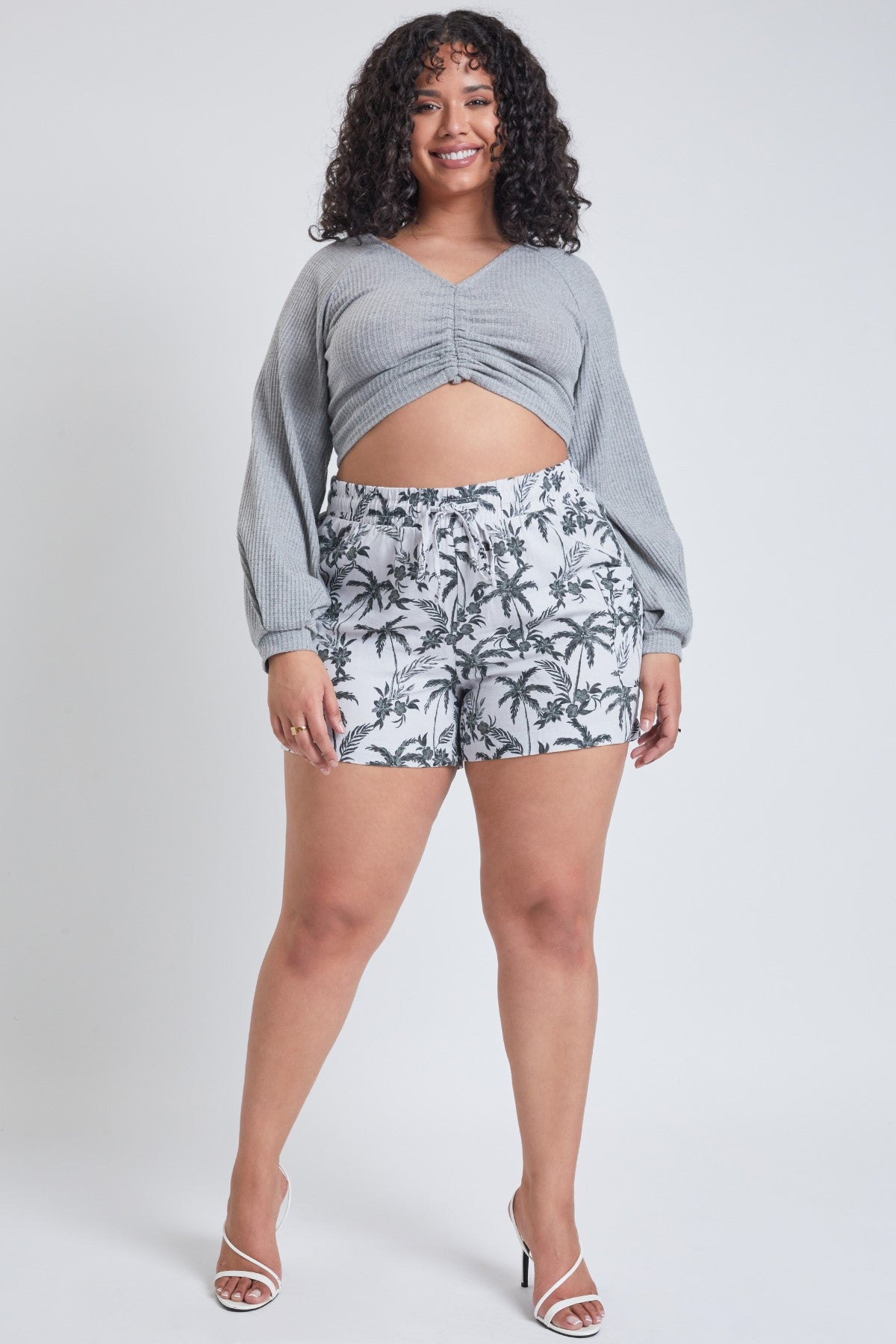 Short en lin - motif palmier
