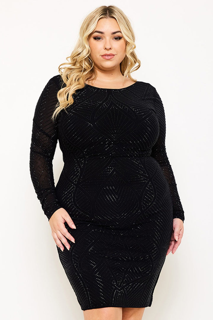 Robe à strass à manches longues - Noir