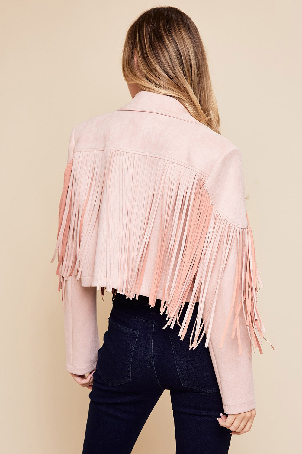 Daim jacket with fringes (pale pink)