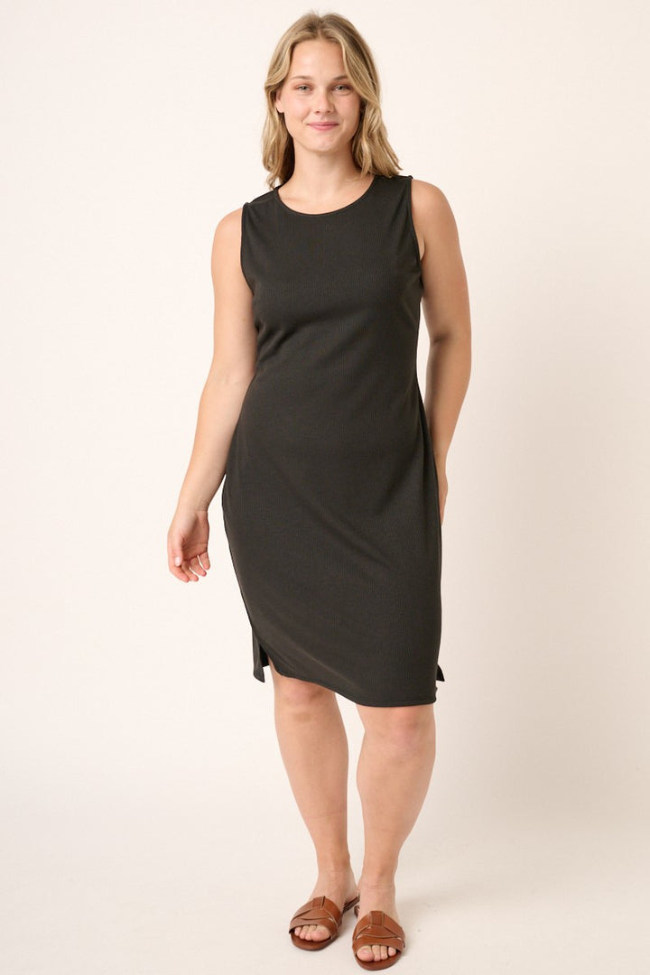 Sleeveless expandable ribbed dress - Black