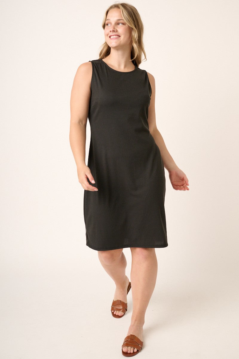 Sleeveless expandable ribbed dress - Black