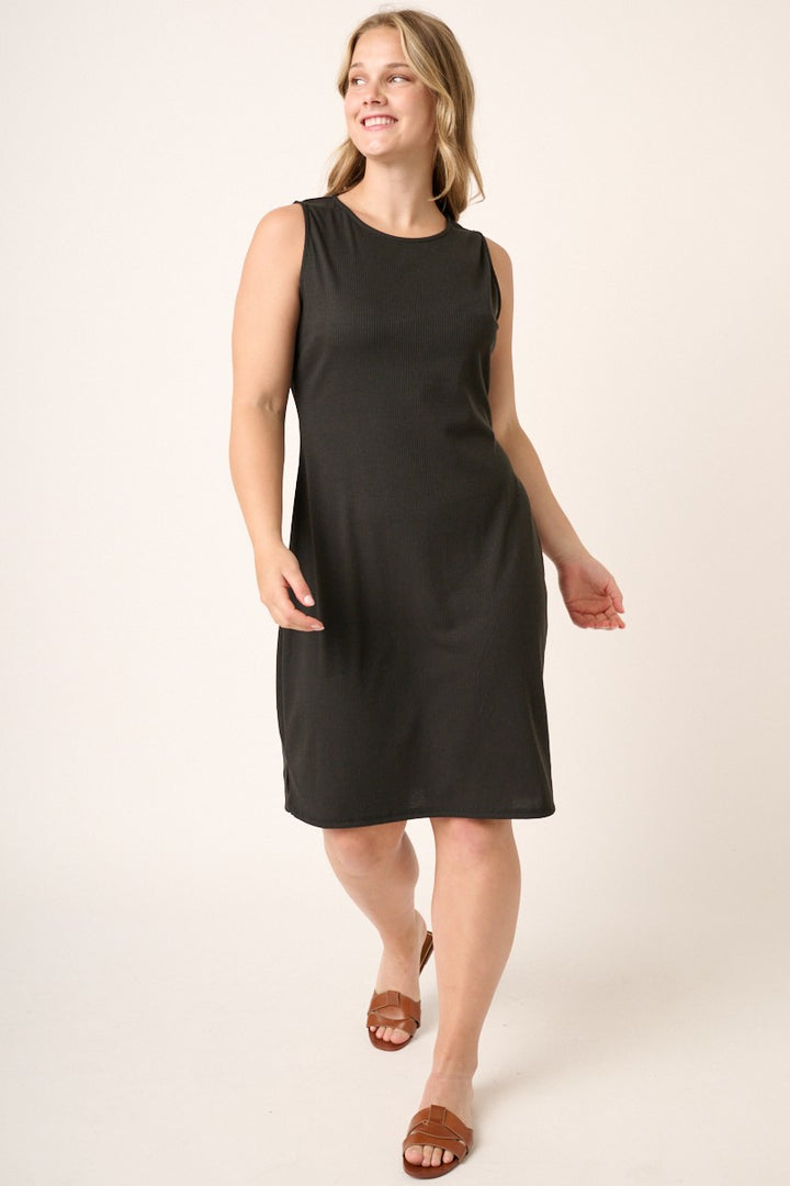Sleeveless expandable ribbed dress - Black