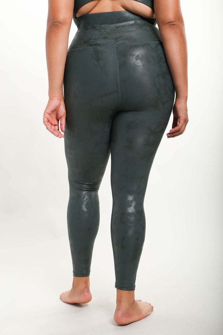 Legging nacré style cuirette - Vert forêt