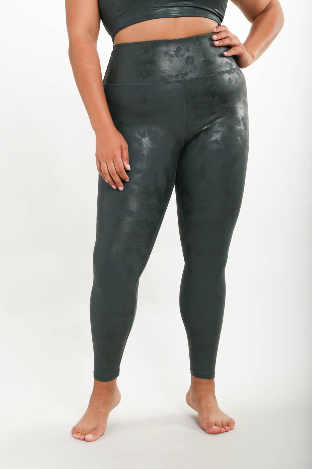 Legging nacré style cuirette - Vert forêt