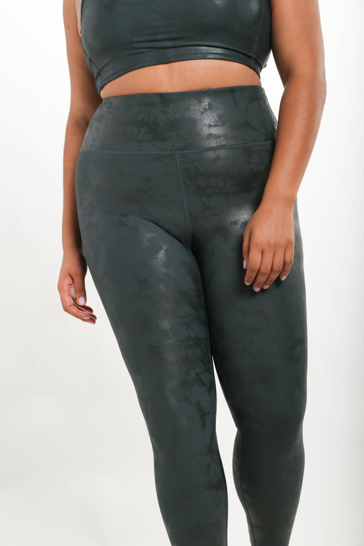 Legging nacré style cuirette - Vert forêt