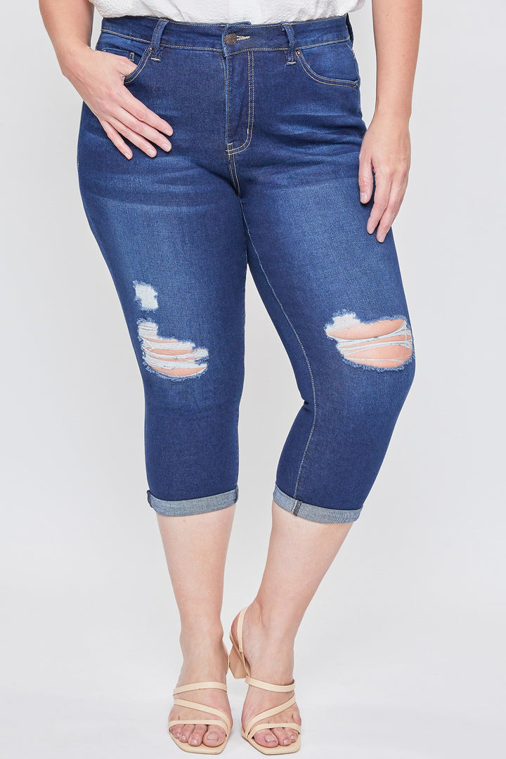 Capri taille haute - Bleu foncé à effet usé