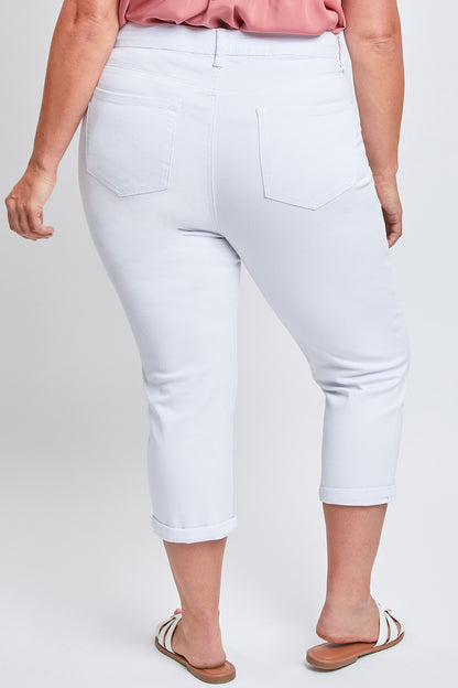 High waist capri with sheath front panel - white with worn effect