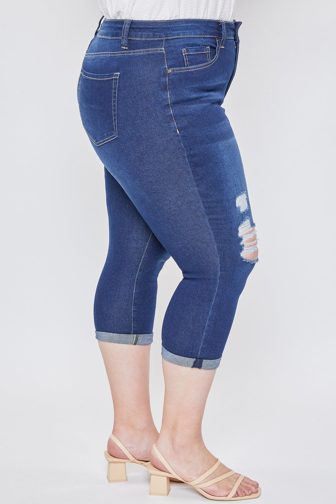Capri taille haute - Bleu foncé à effet usé