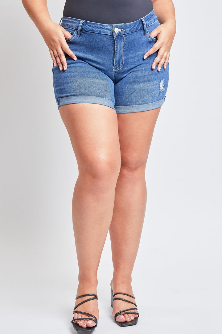 Short en jean à effet usé (bleu moyen)