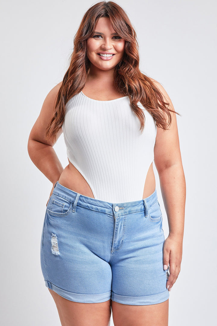 Short en jean à ourlet (bleu pâle)