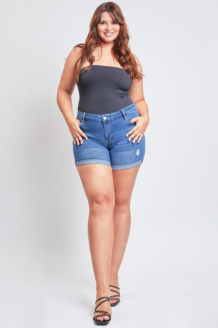 Short en jean à effet usé (bleu moyen)