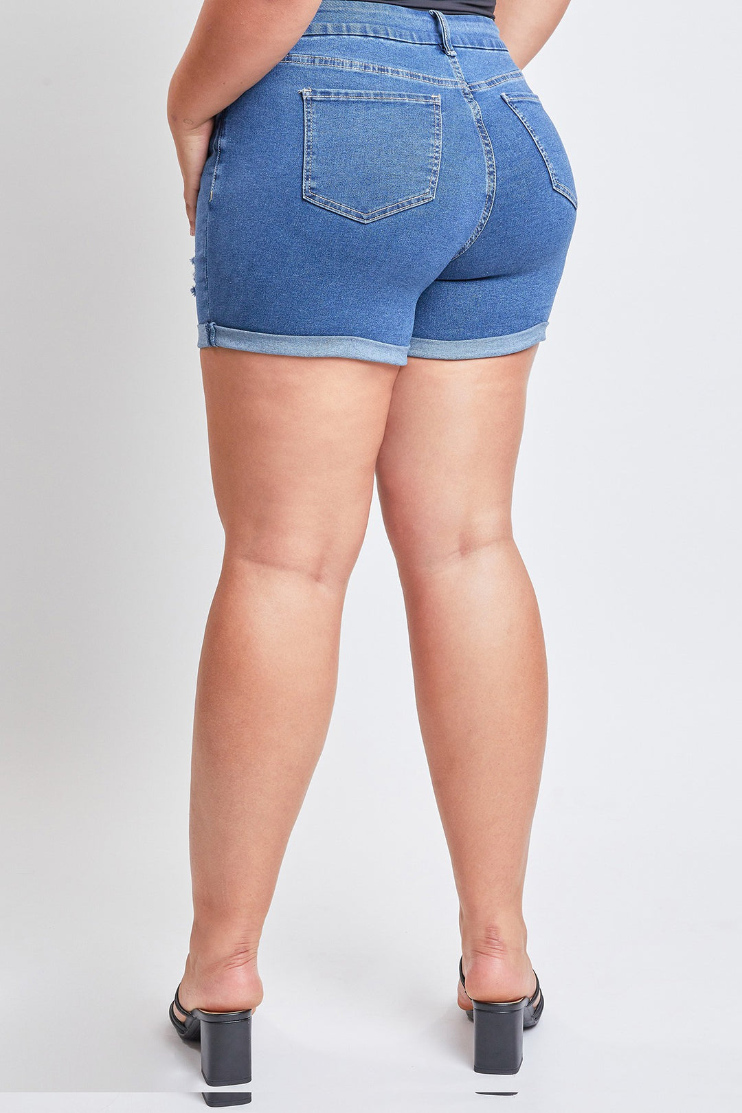 Short en jean à effet usé (bleu moyen)