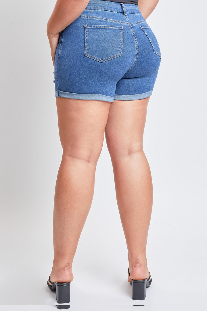 Short en jean à effet usé (bleu moyen)