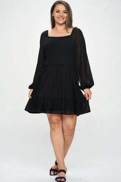 Smocked (black) long sleeve dress