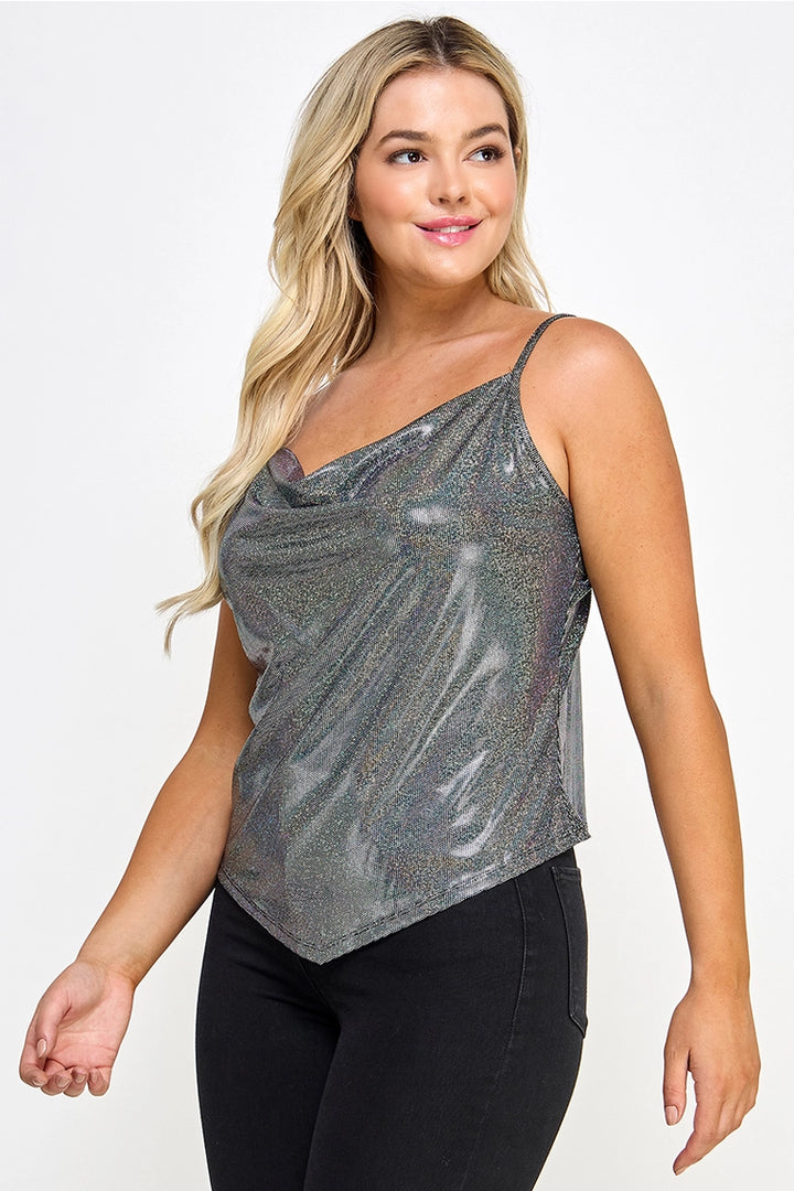 Camisole métallisée à encolure drapée