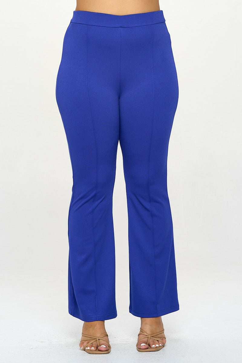 Pantalon évasé extensible taille haute (bleu royal)