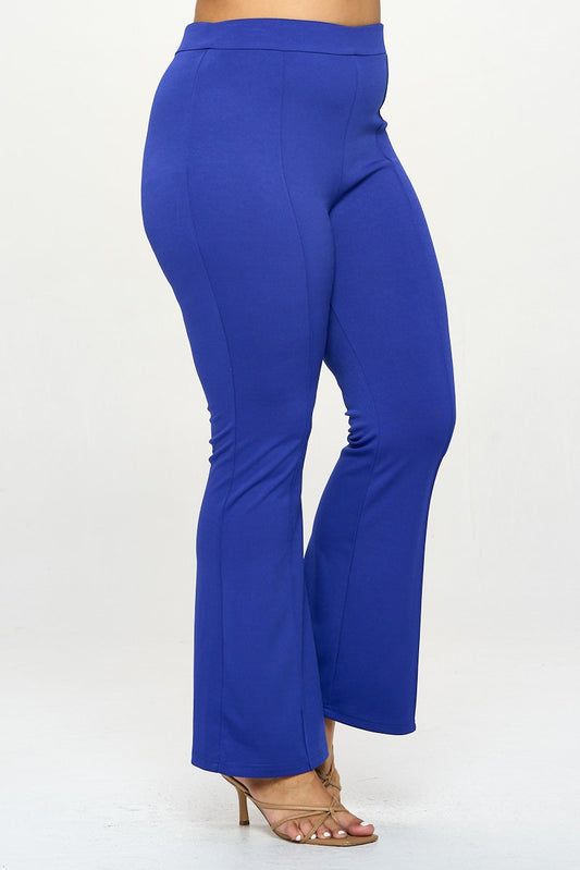 Pantalon évasé extensible taille haute (bleu royal)