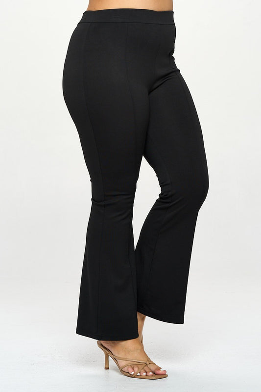 PRÉVENTE - Pantalon évasé extensible taille haute (noir)