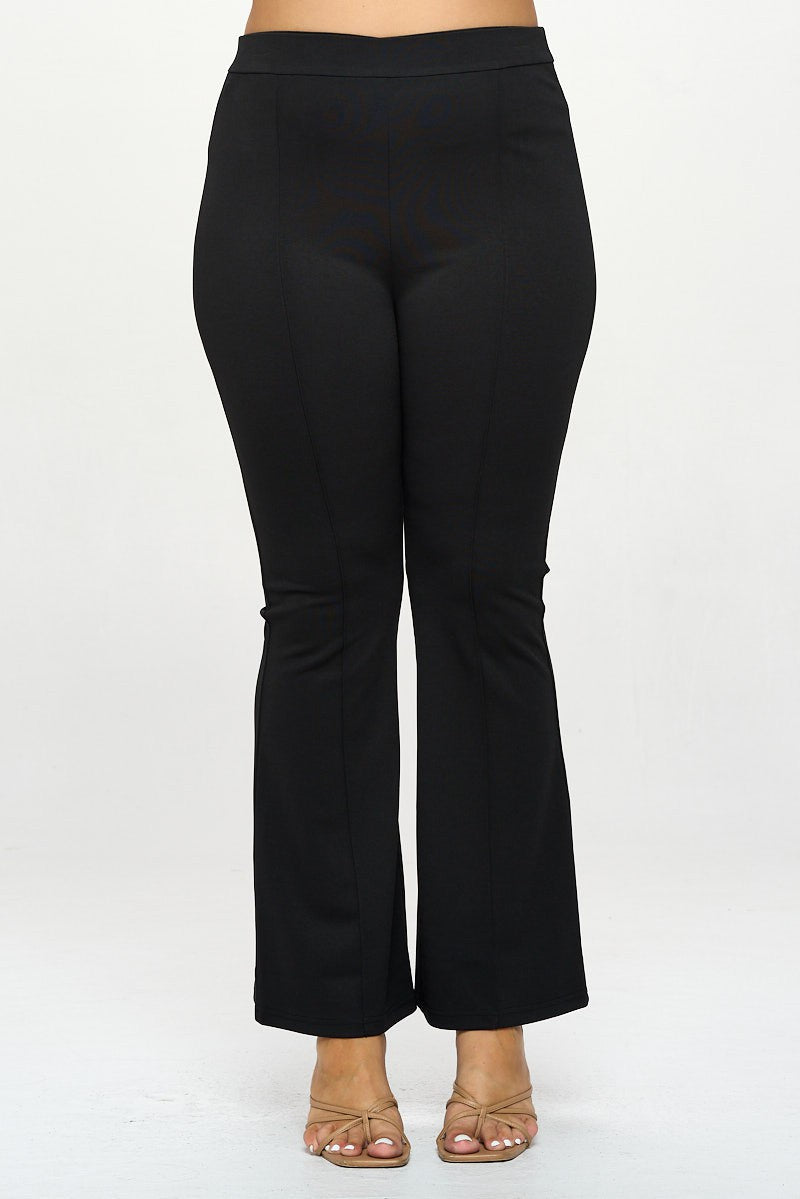 Pantalon évasé extensible taille haute (noir)