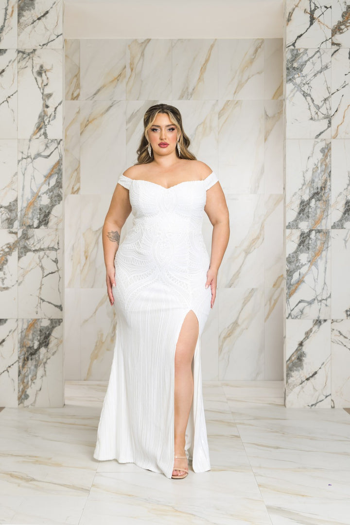 Robe blanche extensible à sequins