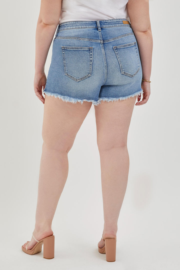 Shorts stretch à ourlet effiloché taille haute - bleu pâle