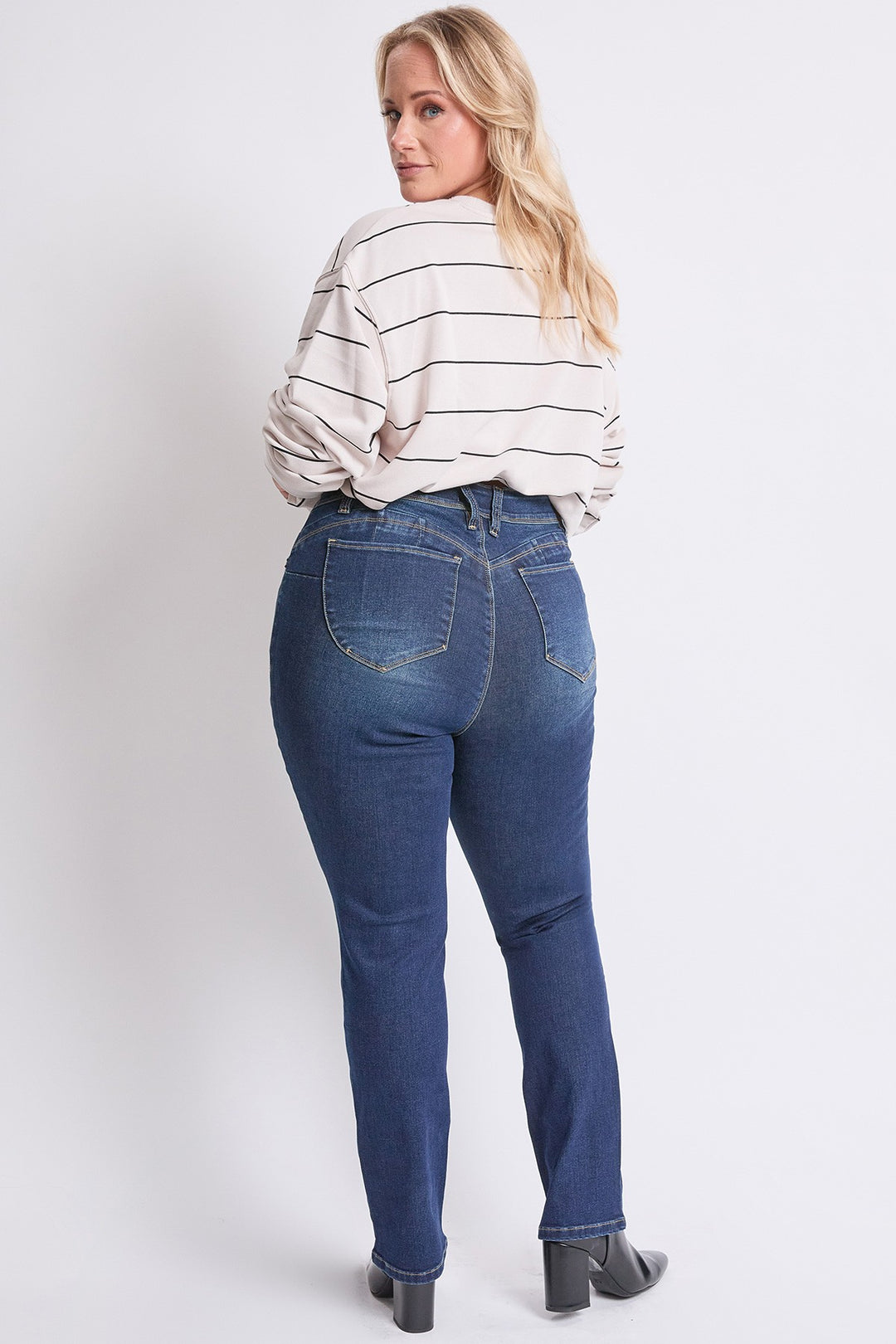 Jean à jambe droite taille haute blue black