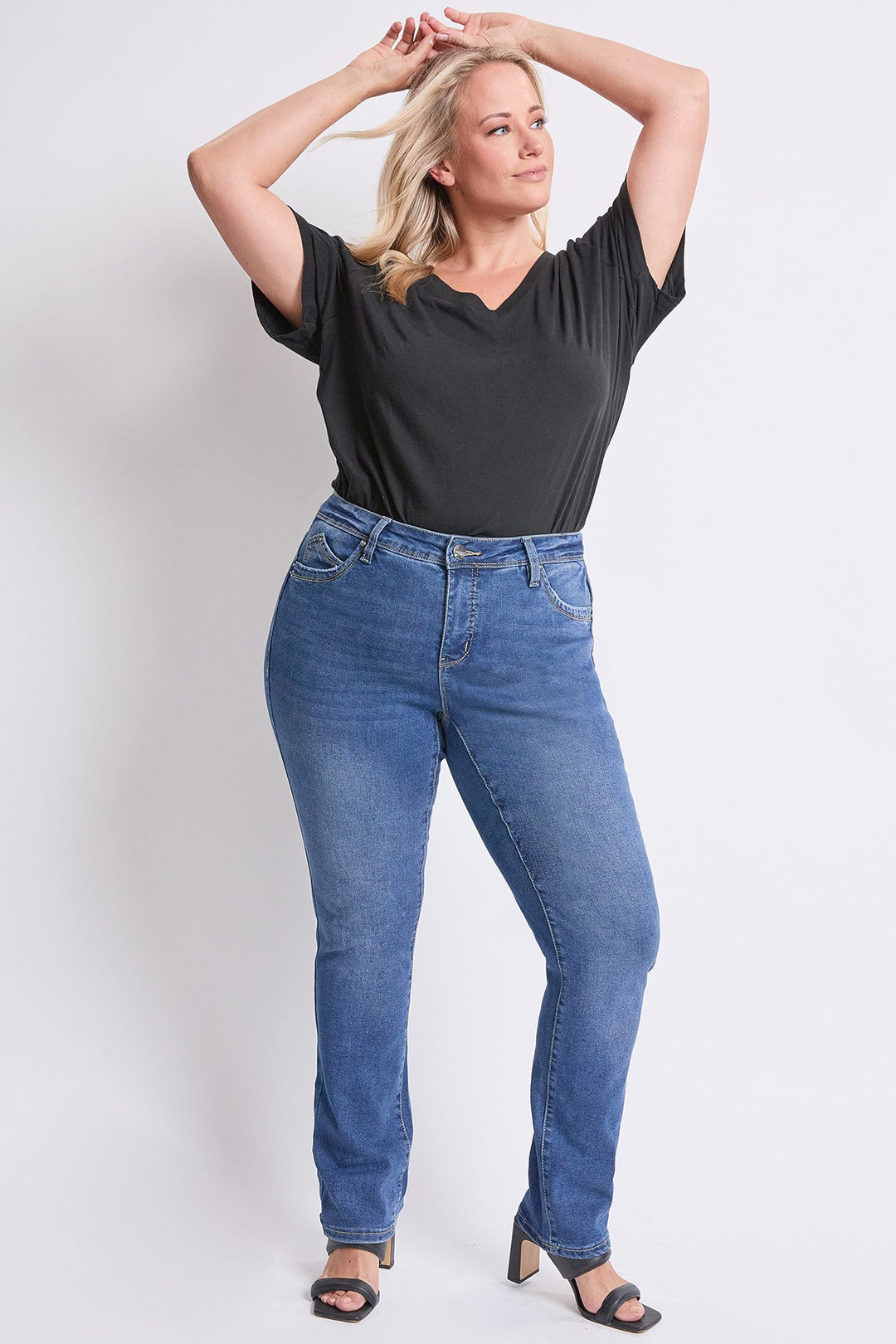 Jean à jambe droite taille haute medium wash