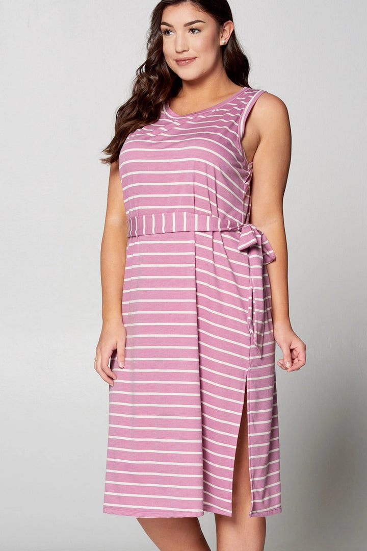 Robe midi rayée - Rosé