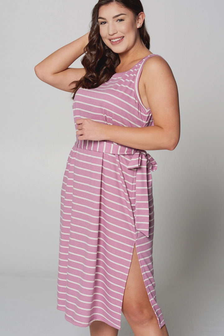 Robe midi rayée - Rosé