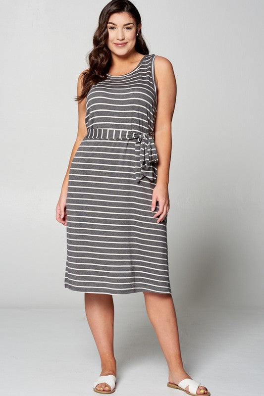 Robe midi rayée - Anthracite