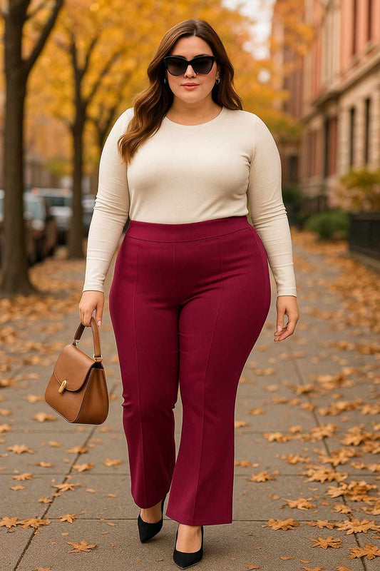 (28.5 po) Pantalon propre évasé - Bourgogne