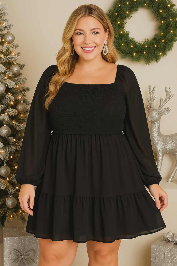 Robe à manches longues à corsage smocké (noire)