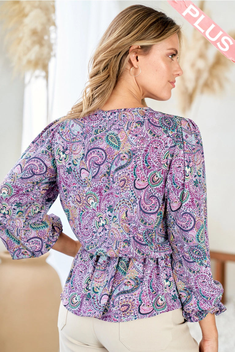 Blouse cache-cœur à motif paisley