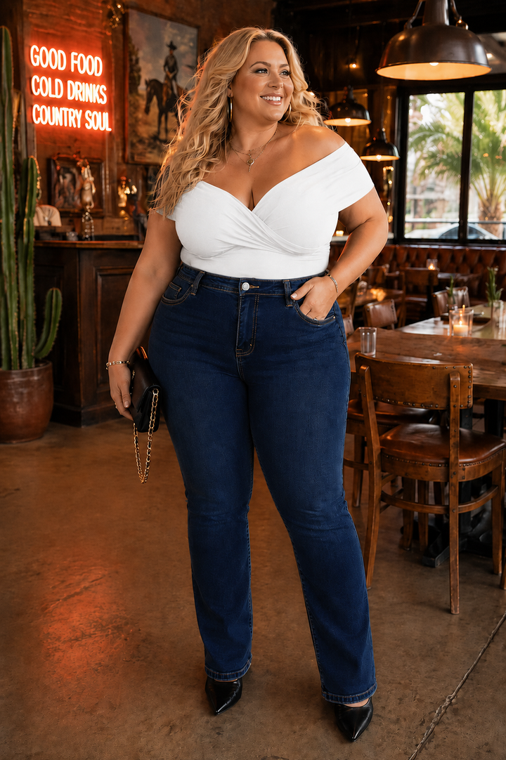 Jean bootcut Mia – Western (bleu foncé)